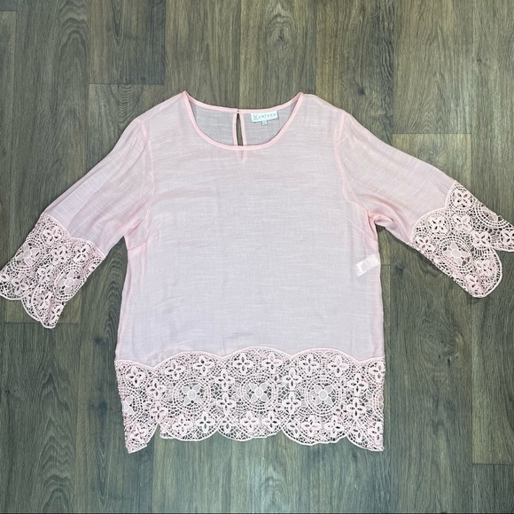 New Without Tags 55% Rayon Pink Flower Embroidery Blouse - Picture 1 of 8